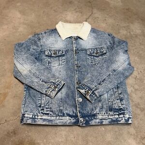 DNM Collection Denim Jacket Mens XL Blue Acid Wash Sherpa Lined Trucker Coat